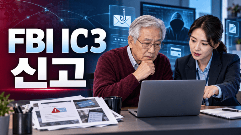온라인 범죄 증거를 확인하며 FBI IC3 신고를 준비하는 한인 시니어